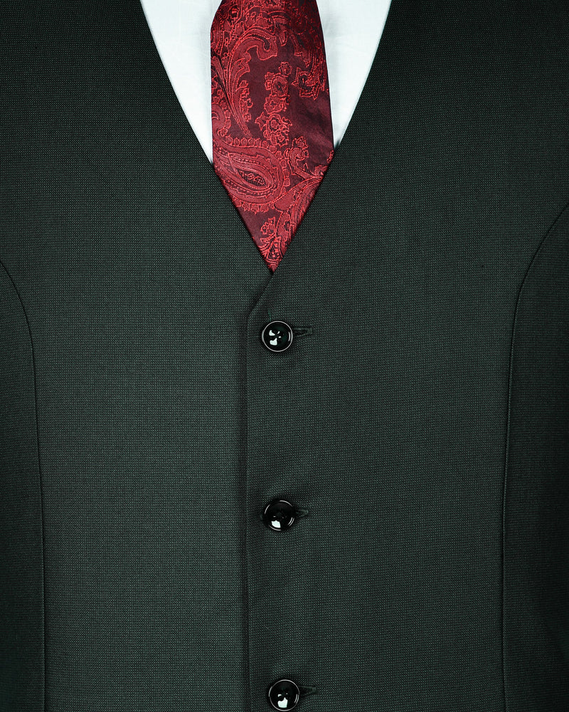 Emerald Green Micro Dotted Wool Blend Waistcoat