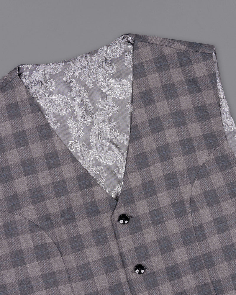 Nobel and Chicago Grey Plaid Wool Rich Waistcoat V1455-36, V1455-38, V1455-40, V1455-42, V1455-44, V1455-46, V1455-48, V1455-50, V1455-52, V1455-54, V1455-56, V1455-58, V1455-60