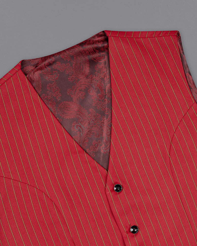Medium Carmine Red Striped Wool Rich Waistcoat V1505-36, V1505-38, V1505-40, V1505-42, V1505-44, V1505-46, V1505-48, V1505-50, V1505-52, V1505-54, V1505-56, V1505-58, V1505-60