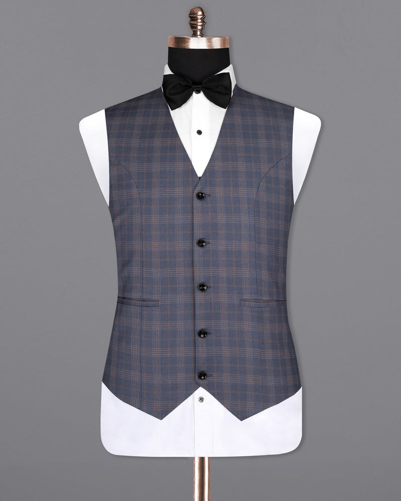 Trout Gray Super fine Checkered Wool Rich Waistcoat V1613-36, V1613-38, V1613-40, V1613-42, V1613-44, V1613-46, V1613-48, V1613-50, V1613-52, V1613-54, V1613-56, V1613-58, V1613-60