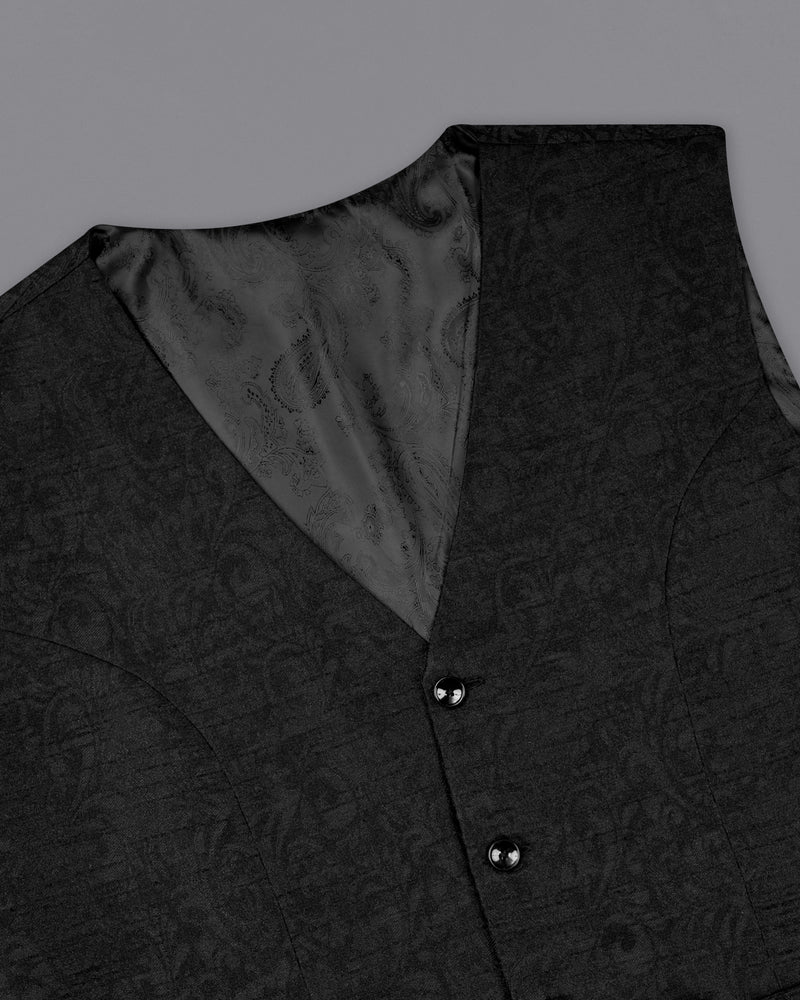 Jet Black Subtle velvet Jacquard Textured Waistcoat