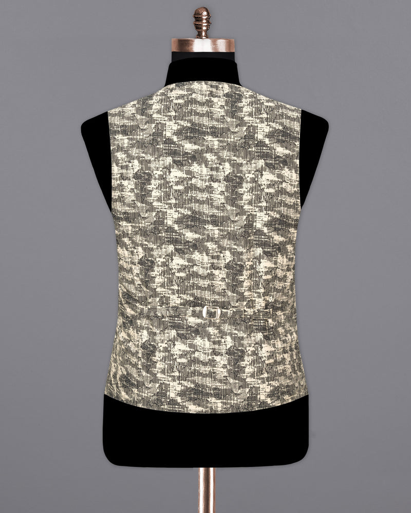 Bastille and Champagne Beige Abstract Print Textured Waistcoat