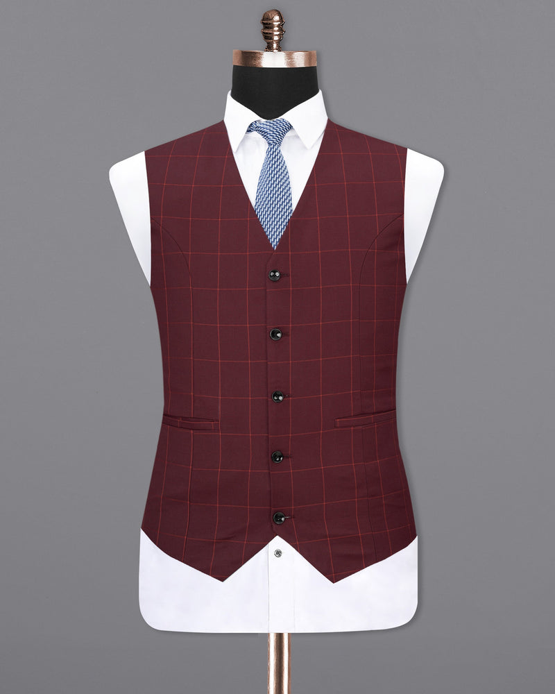 Maroon Oak Windowpane Waistcoat