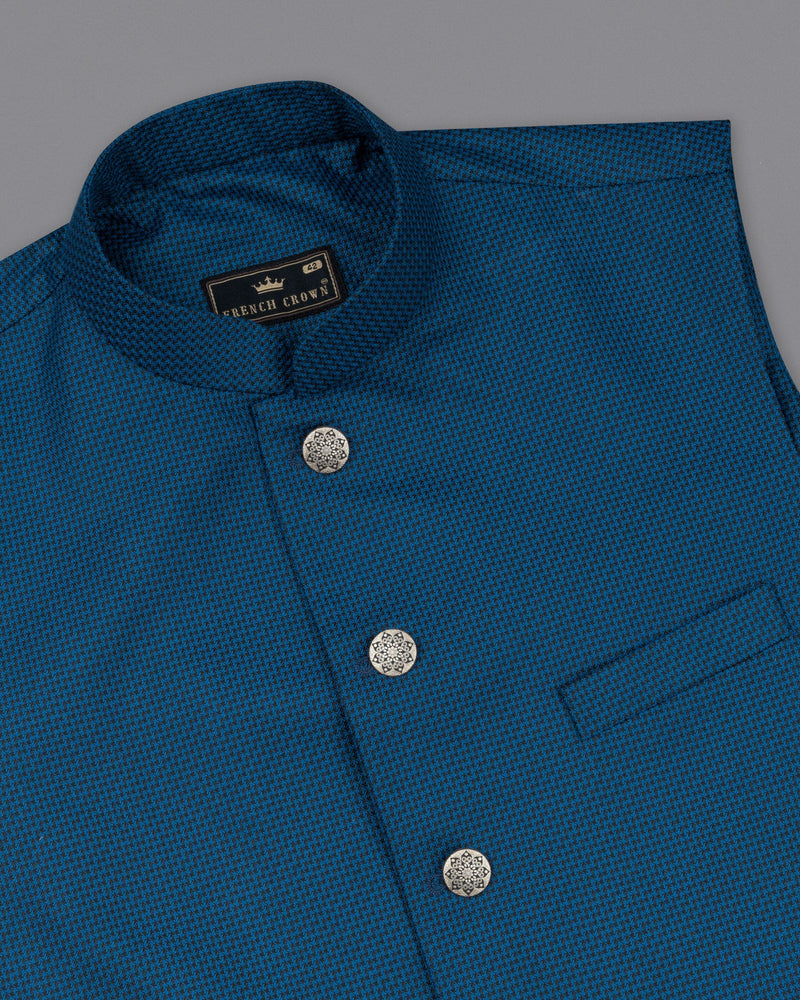 Orient Blue and Black Textured Nehru Jacket