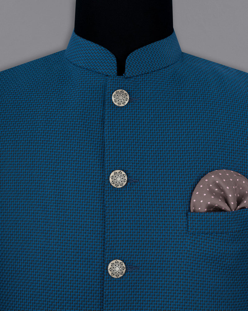 Orient Blue and Black Textured Nehru Jacket