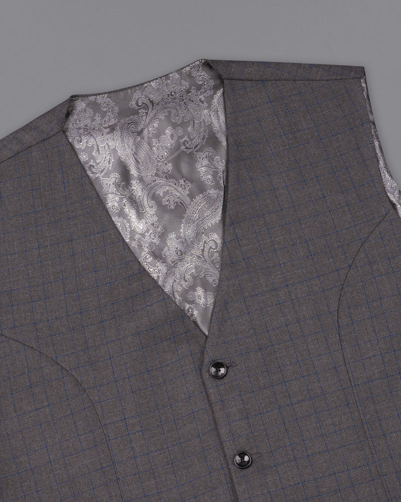 Tundora Gray And Downriver blue Plaid Waistcoat