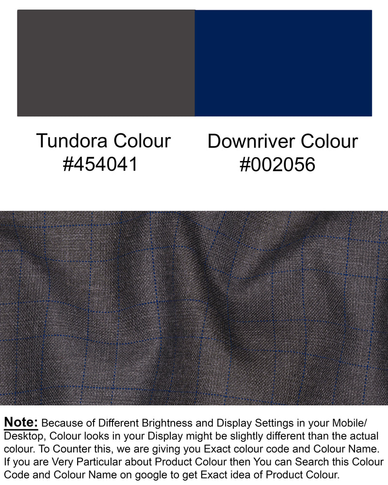 Tundora Gray And Downriver blue Plaid Waistcoat