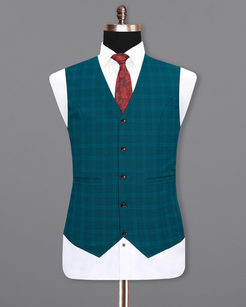 Dark Teal Plaid Strapped Waistcoat