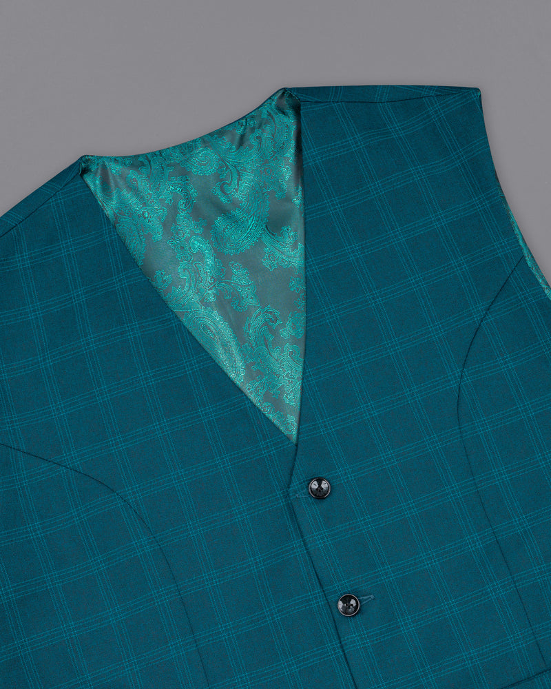 Dark Teal Plaid Strapped Waistcoat