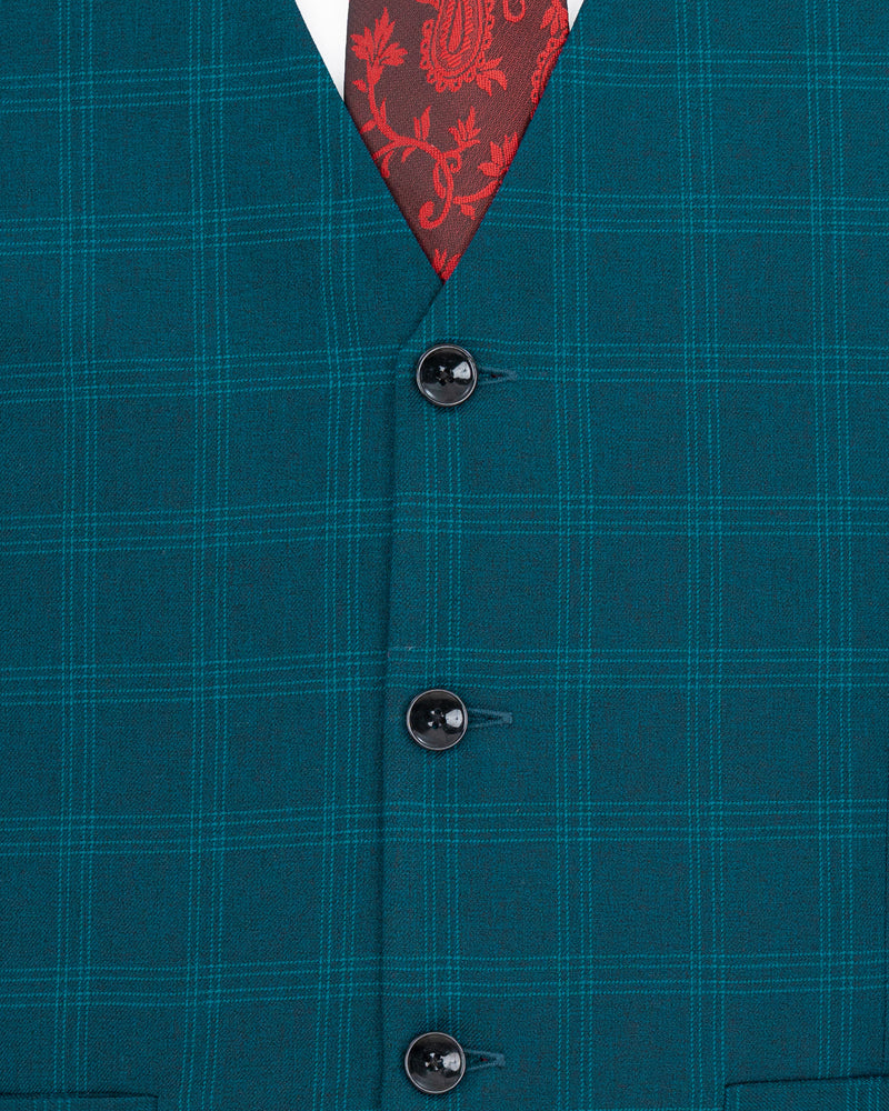 Dark Teal Plaid Strapped Waistcoat