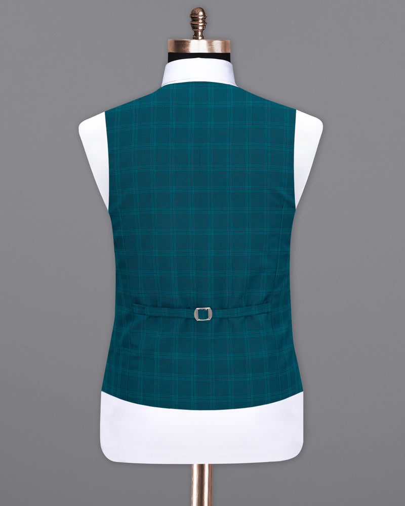 Dark Teal Plaid Strapped Waistcoat