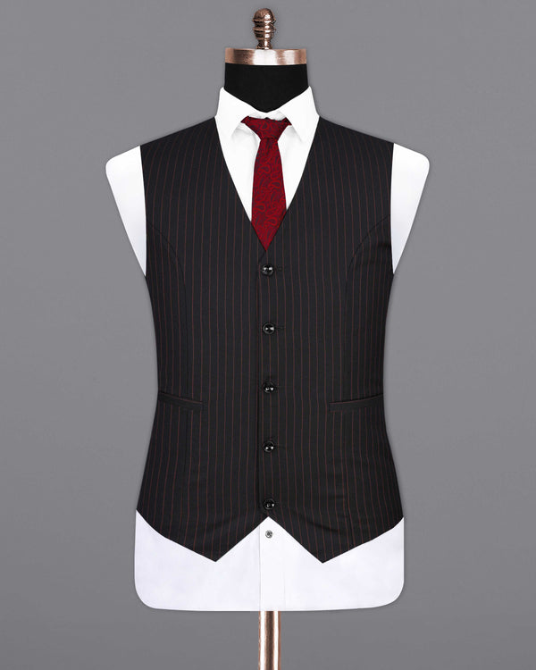 Jade Black with Light Taupe Brown Striped Waistcoat V2061-36, V2061-38, V2061-40, V2061-42, V2061-44, V2061-46, V2061-48, V2061-50, V2061-52, V2061-54, V2061-56, V2061-58, V2061-60