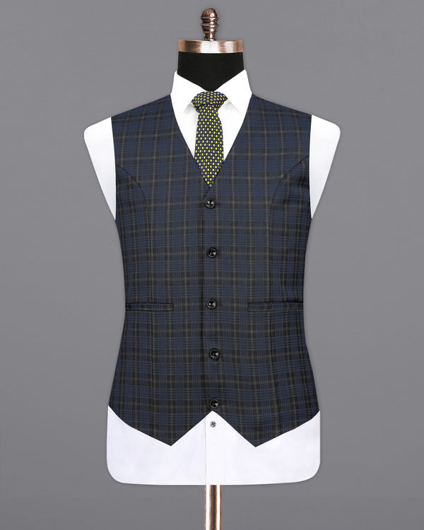 Fiord Navy Blue with Black Russian Plaid Waistcoat V2121-36, V2121-38, V2121-40, V2121-42, V2121-44, V2121-46, V2121-48, V2121-50, V2121-52, V2121-54, V2121-56, V2121-58, V2121-60