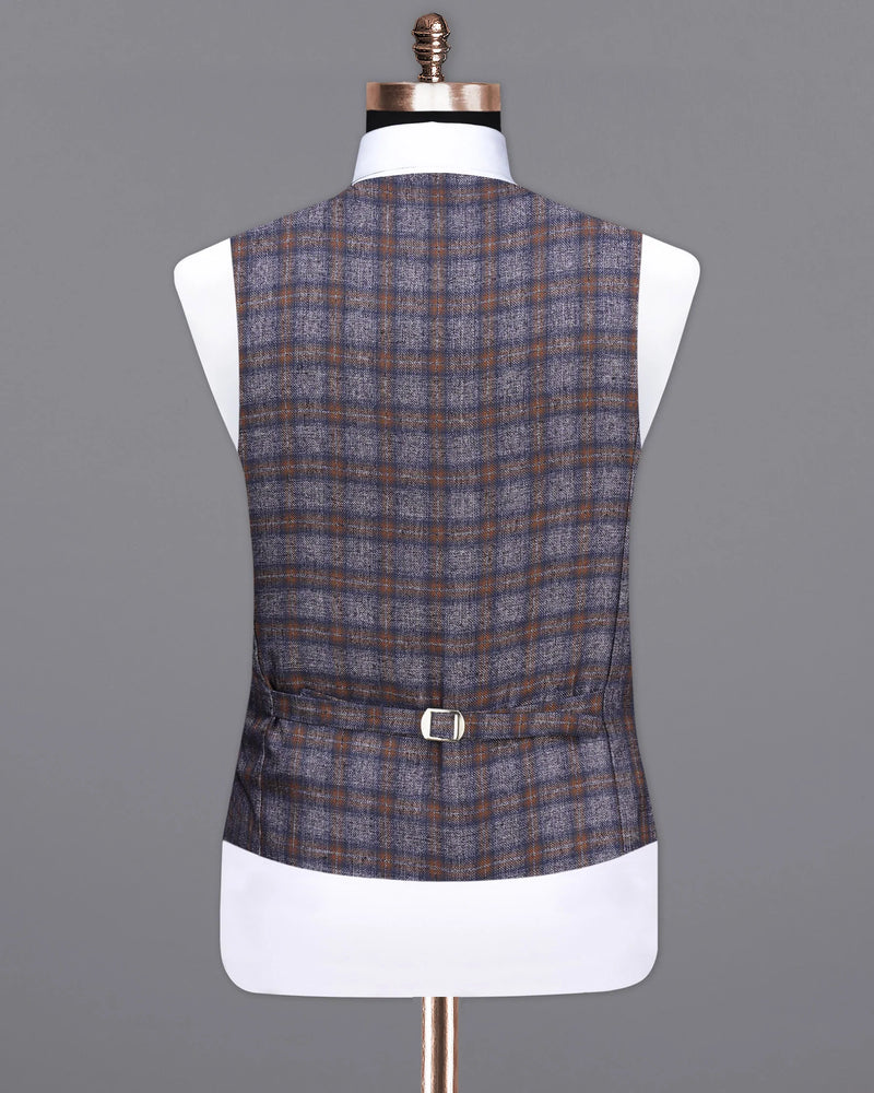 Martini Gray with Potters Brown Plaid Single Breasted Waistcoat V2147-36, V2147-38, V2147-40, V2147-42, V2147-44, V2147-46, V2147-48, V2147-50, V2147-52, V2147-54, V2147-56, V2147-58, V2147-60