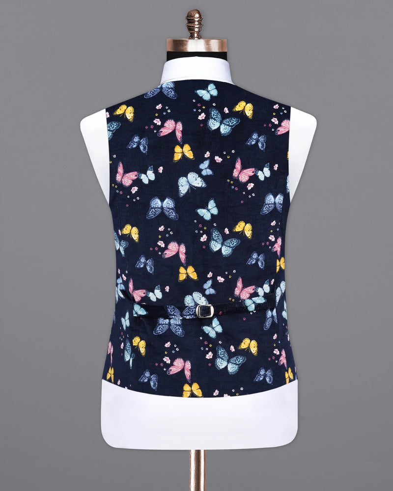Cider Navy Blue Butterfly Printed Premium Waistcoat V2156-36, V2156-38, V2156-40, V2156-42, V2156-44, V2156-46, V2156-48, V2156-50, V2156-52, V2156-54, V2156-56, V2156-58, V2156-60
