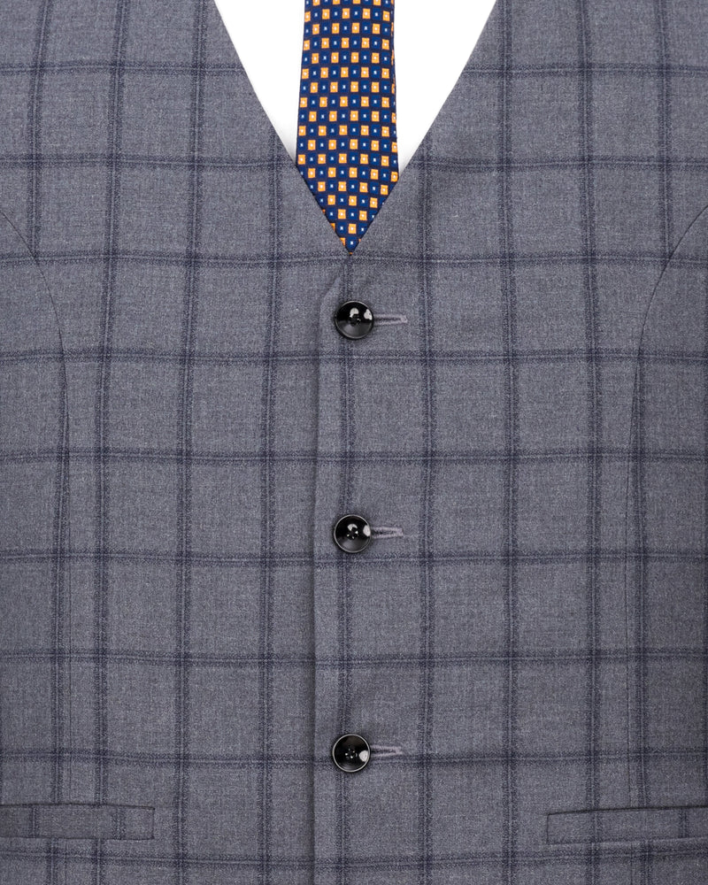 Wenge Gray Windowpane Designer Waistcoat V2373-36, V2373-38, V2373-40, V2373-42, V2373-44, V2373-46, V2373-48, V2373-50, V2373-52, V2373-54, V2373-56, V2373-58, V2373-60