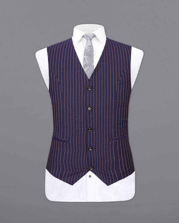 Tuna Navy Blue with Coral Reef Brown Striped Waistcoat