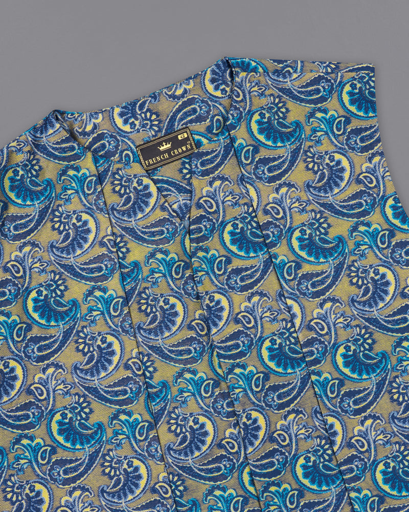 Biscay Blue Paisley Textured Designer Waistcoat