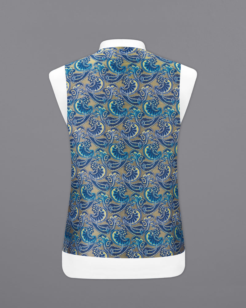 Biscay Blue Paisley Textured Designer Waistcoat