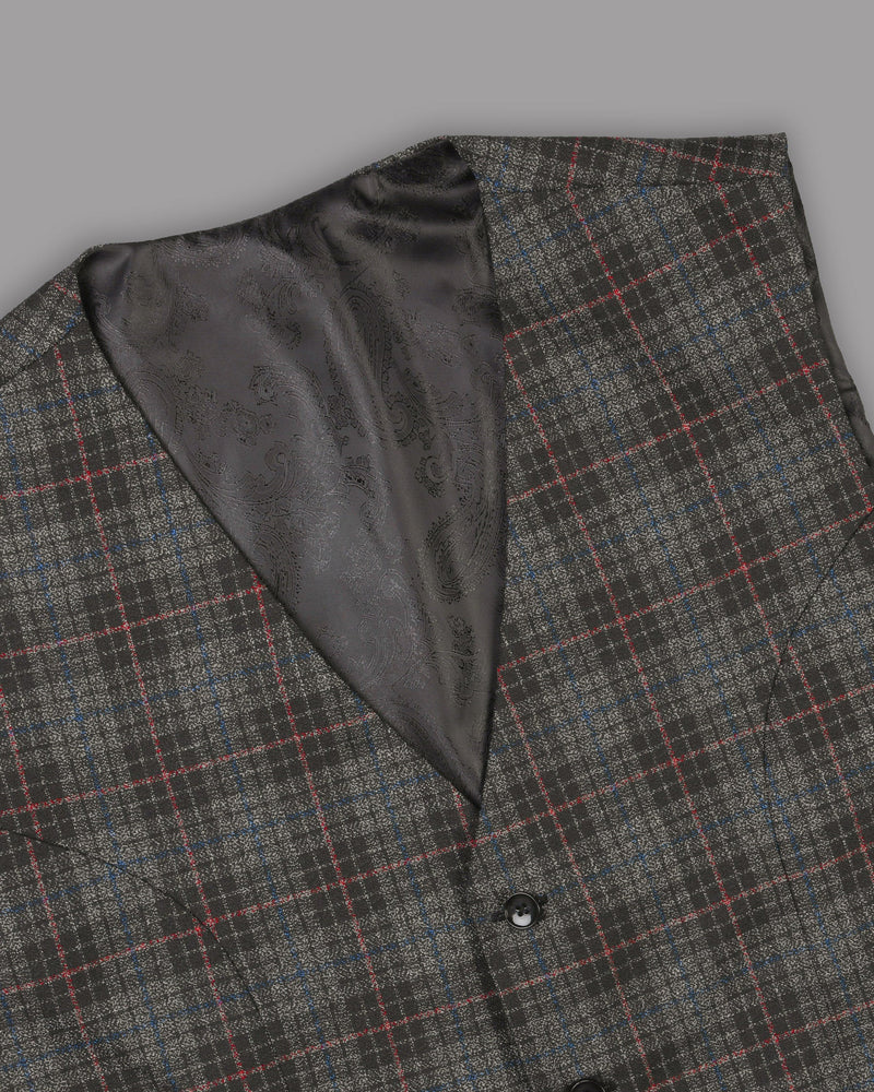 Charcoal Windowpane Wool Rich Waistcoat