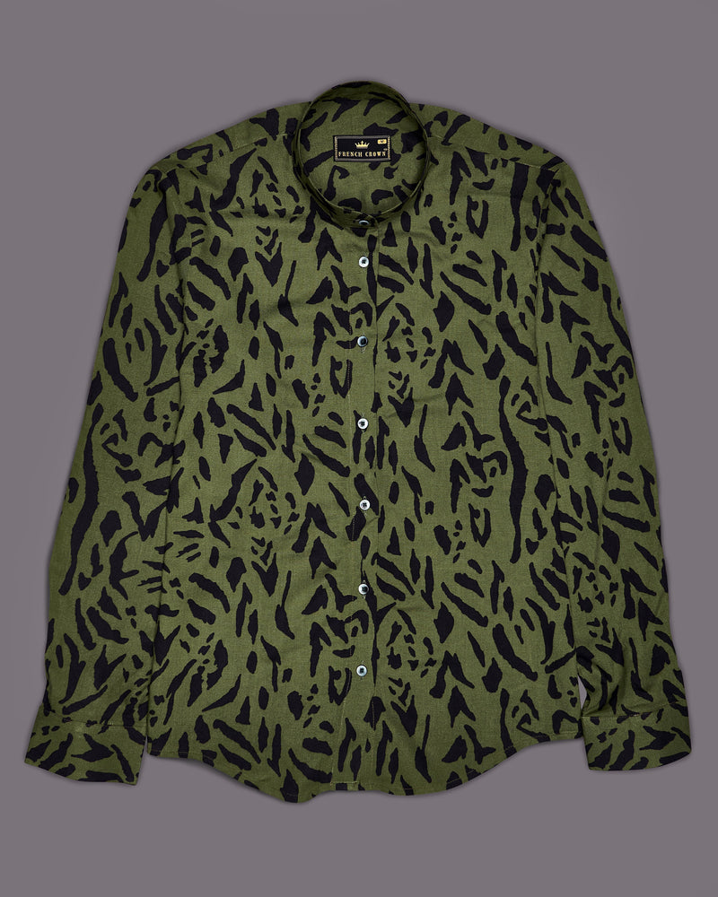 Asparagus Green Tiger Printed Premium Tencel Shirt