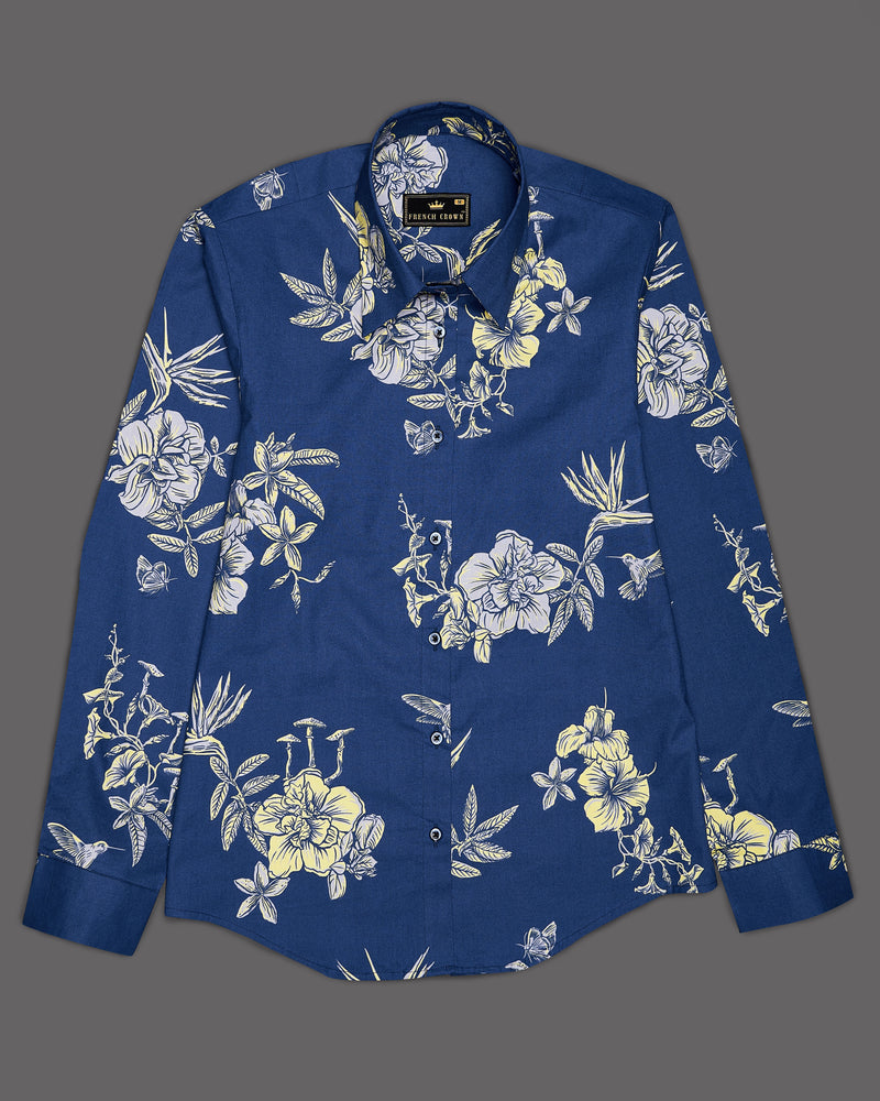 Dianne Blue Floral Printed Premium Cotton Shirt