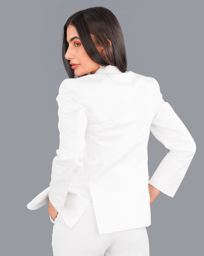 Bright White with Black Patch Collar Premium Cotton Women's Blazer