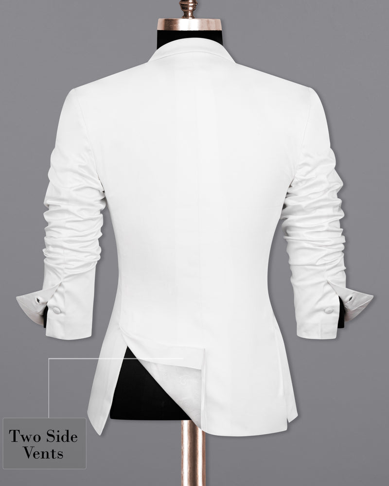 Bright White with Black Patch Collar Premium Cotton Women's Blazer