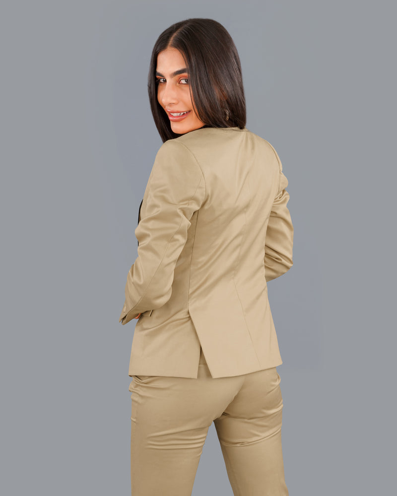 Hazelnut Cream with Black Lapel Single Breasted Women's Blazer