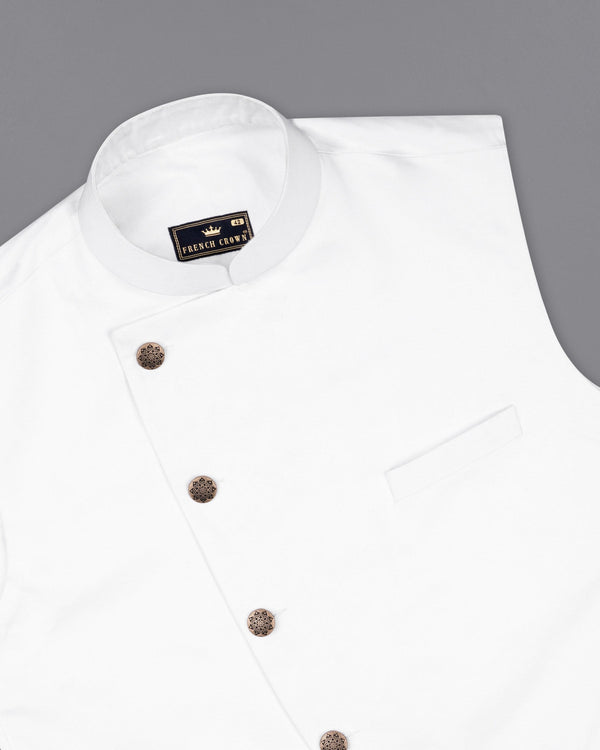 Bright White Cross Buttoned Cotton Nehru Jacket