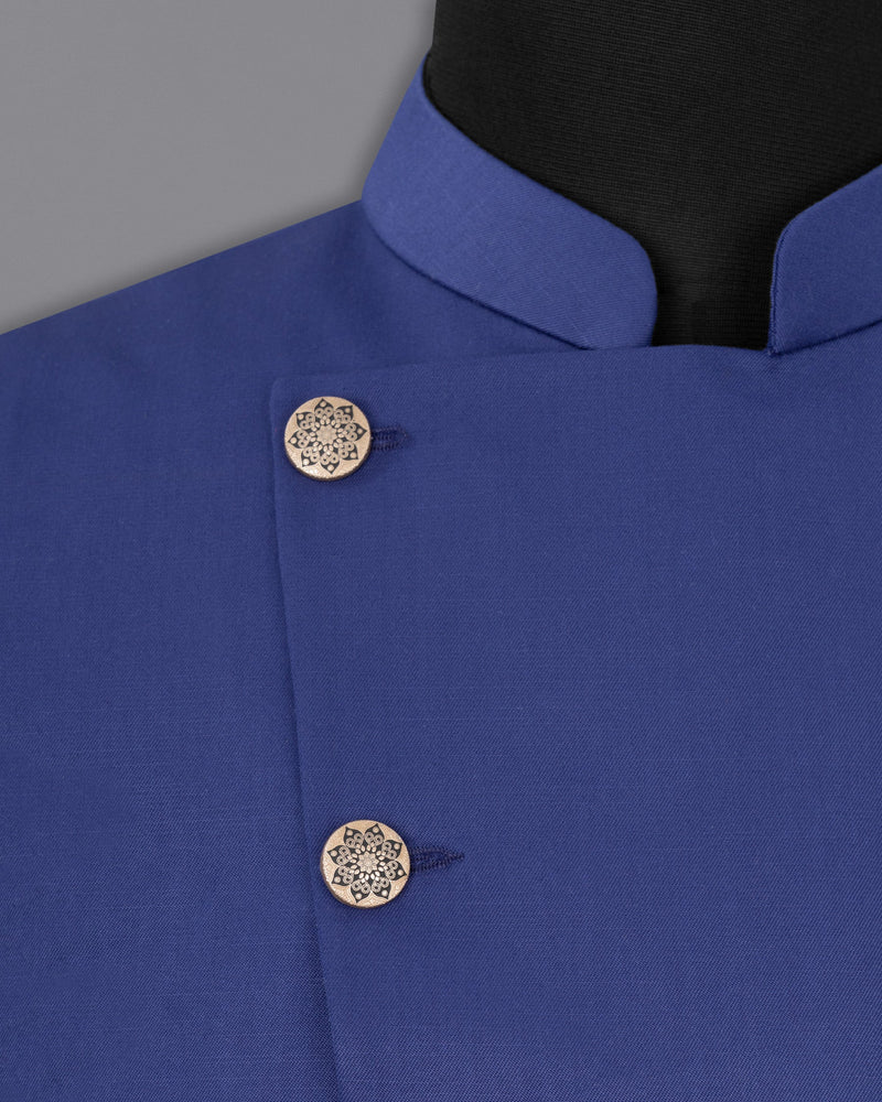 Space Blue Cross Buttoned Nehru Jacket