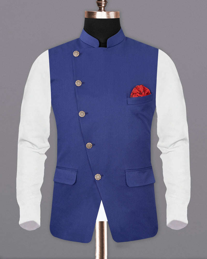 Space Blue Cross Buttoned Nehru Jacket