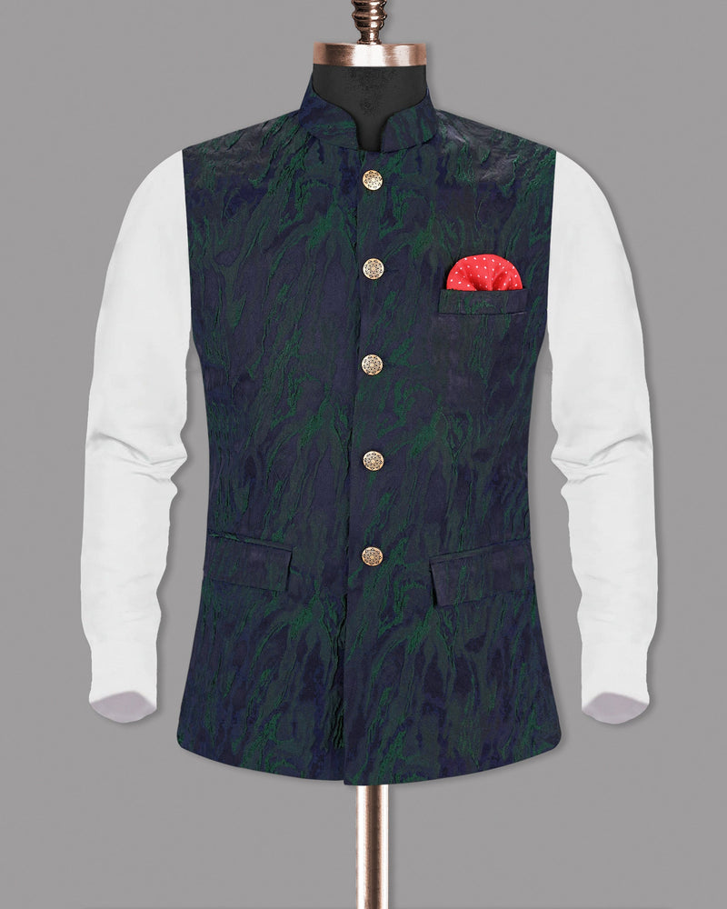 Ebony Clay-Plantation Green Jacquard Nehru jacket