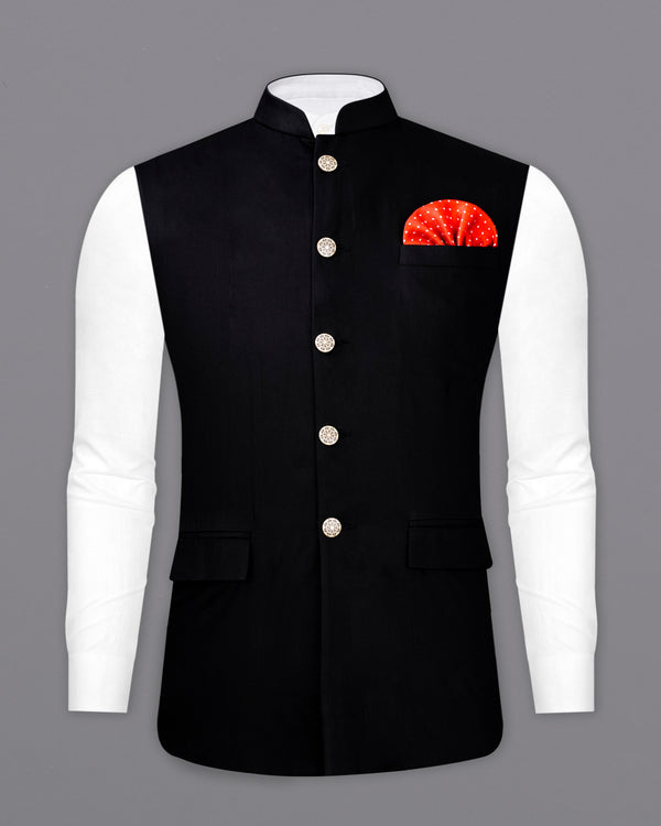 Jade Black Wool Blend Nehru jacket