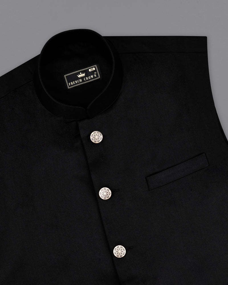 Jade Black Wool Blend Nehru jacket