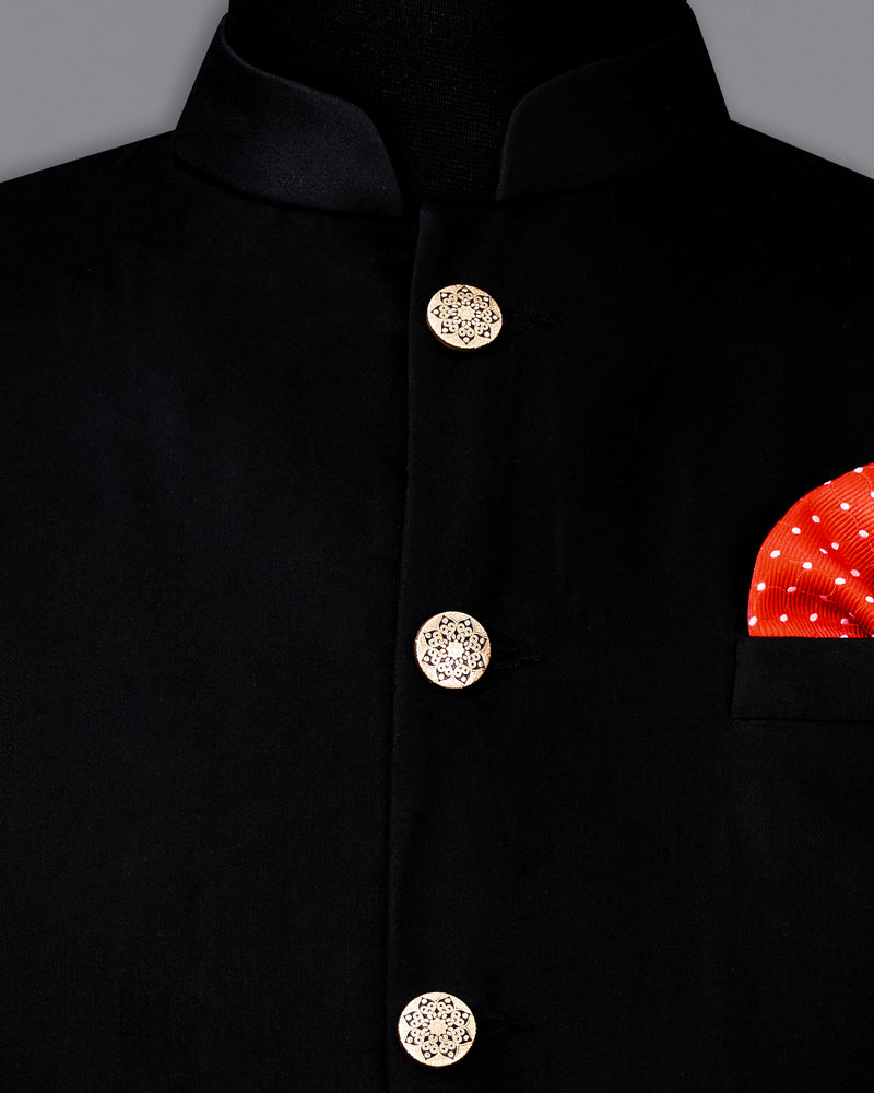 Jade Black Wool Blend Nehru jacket