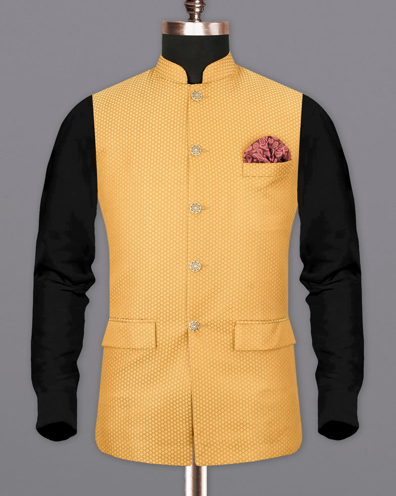 Sandy Brown Textured Nehru Jacket