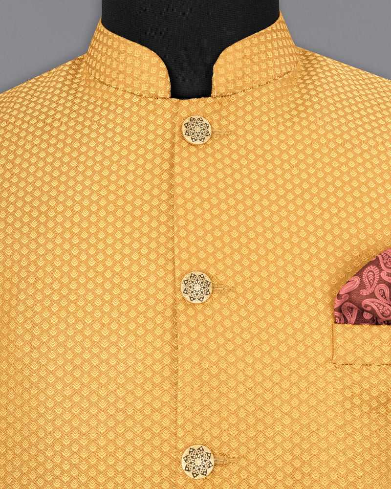 Sandy Brown Textured Nehru Jacket