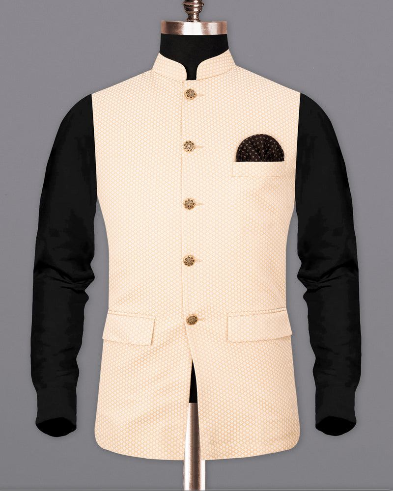 Apricot Peach Textured Nehru Jacket