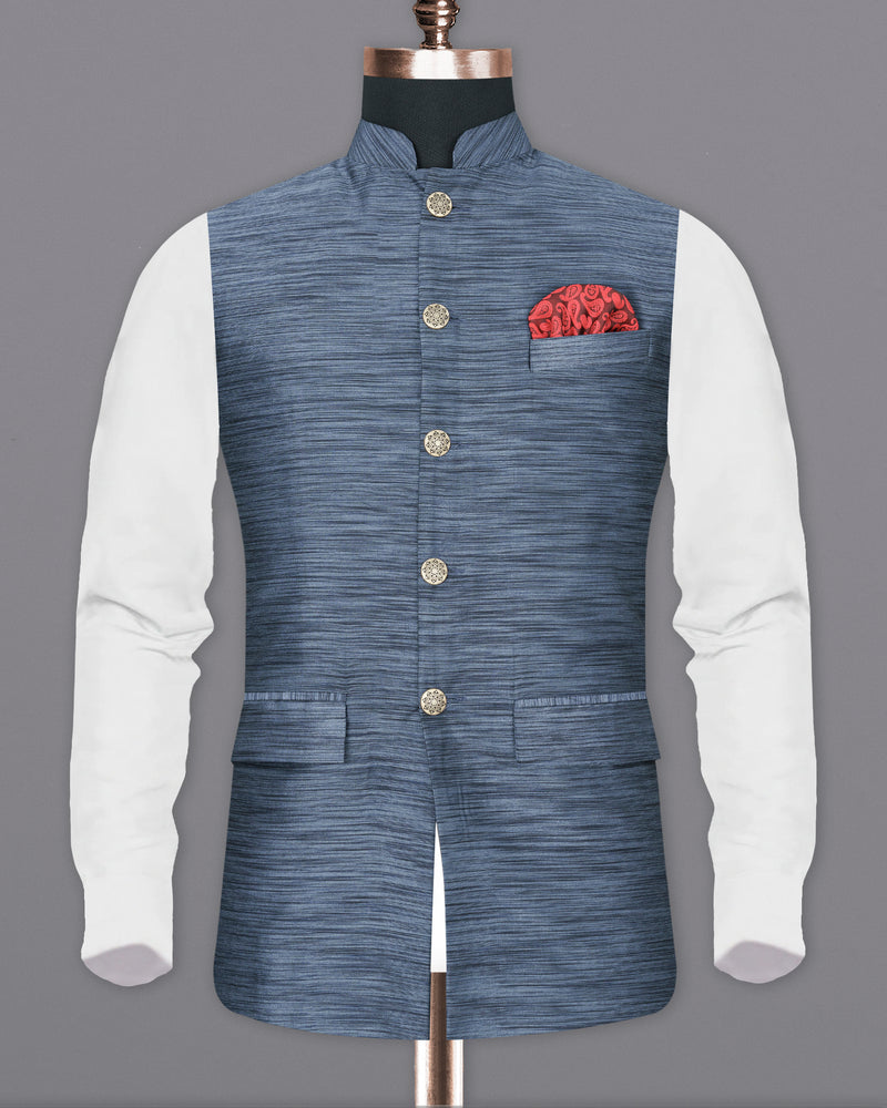 Lynch Blue Textured Nehru Jacket