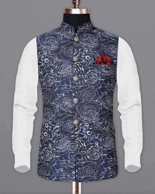 Bleached Cedar Rose Jacquard Textured Nehru Jacket