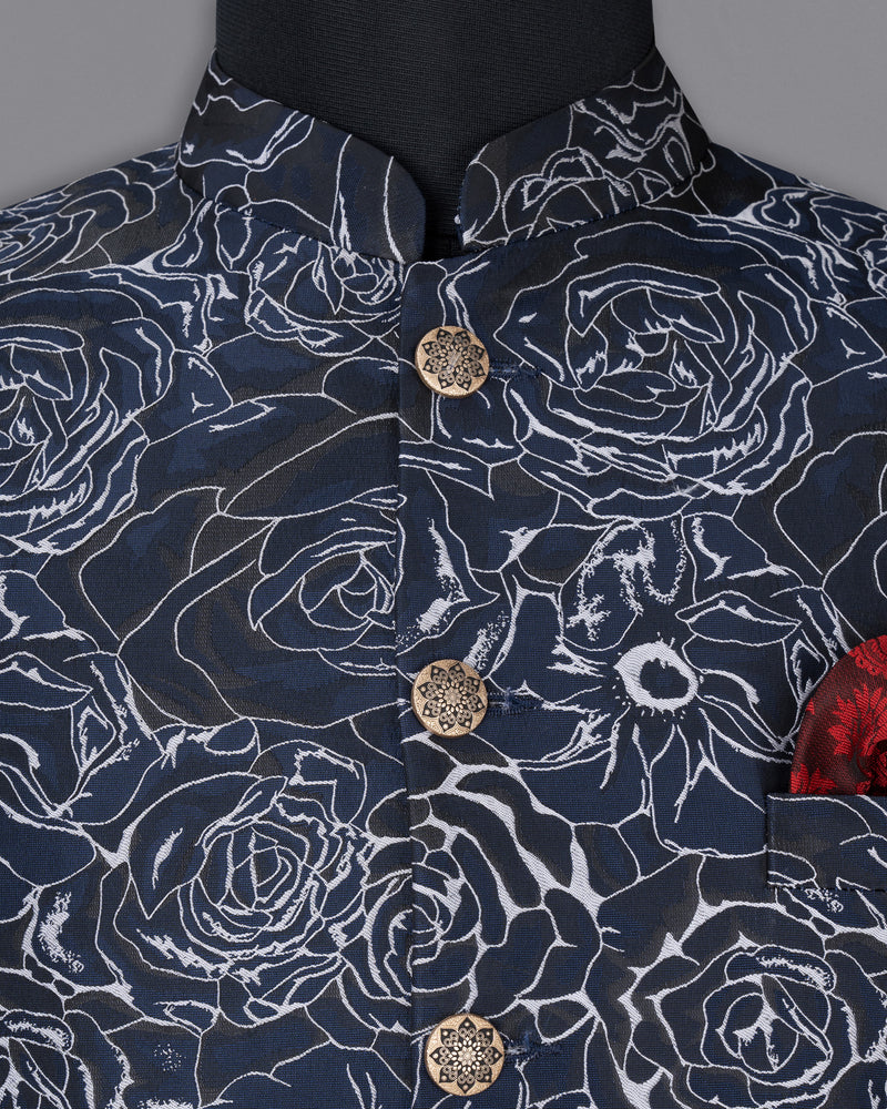 Bleached Cedar Rose Jacquard Textured Nehru Jacket