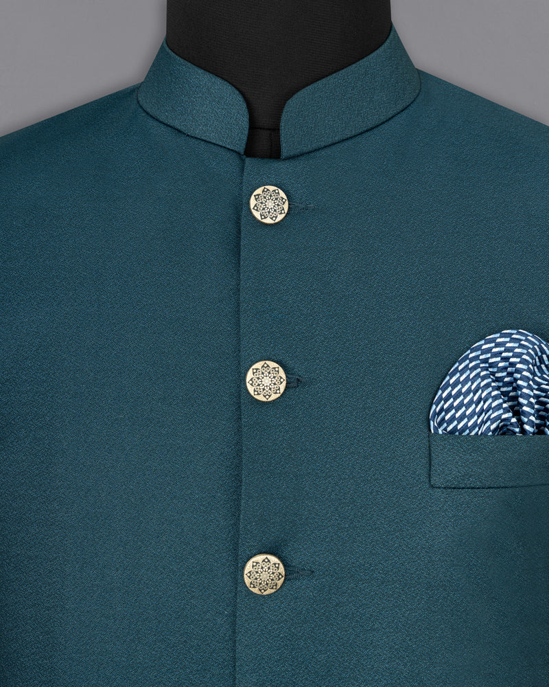 Cyprus Green Textured Nehru Jacket