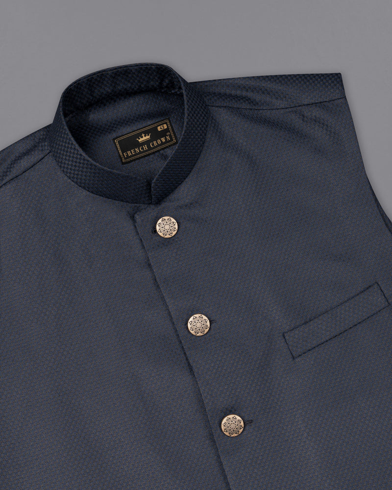 Limed Spruce Geometric Textured Nehru Jacket