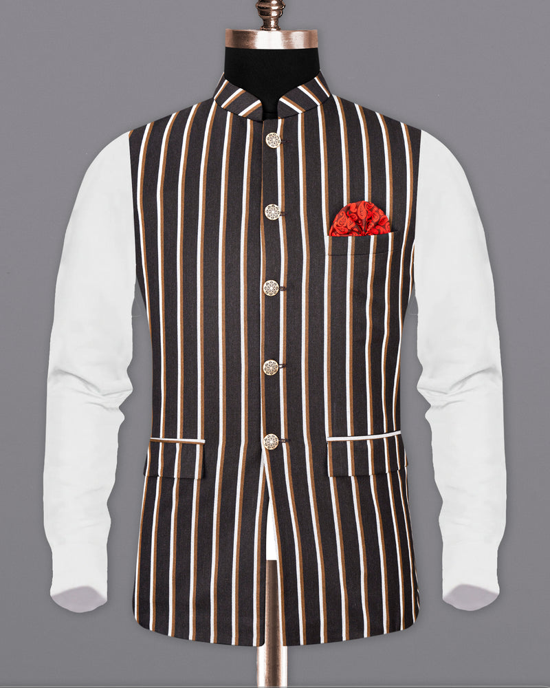 Thunder Brown Striped Nehru Jacket