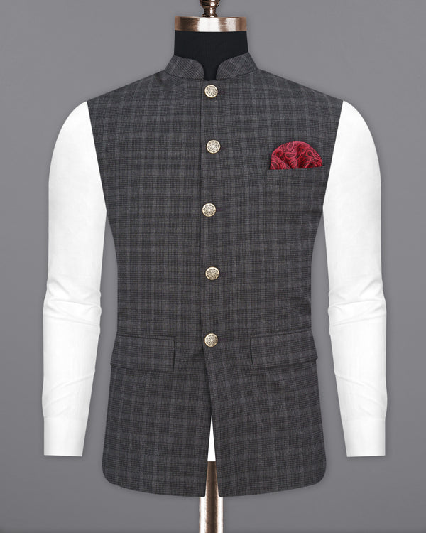 Iridium Plaid Nehru Jacket