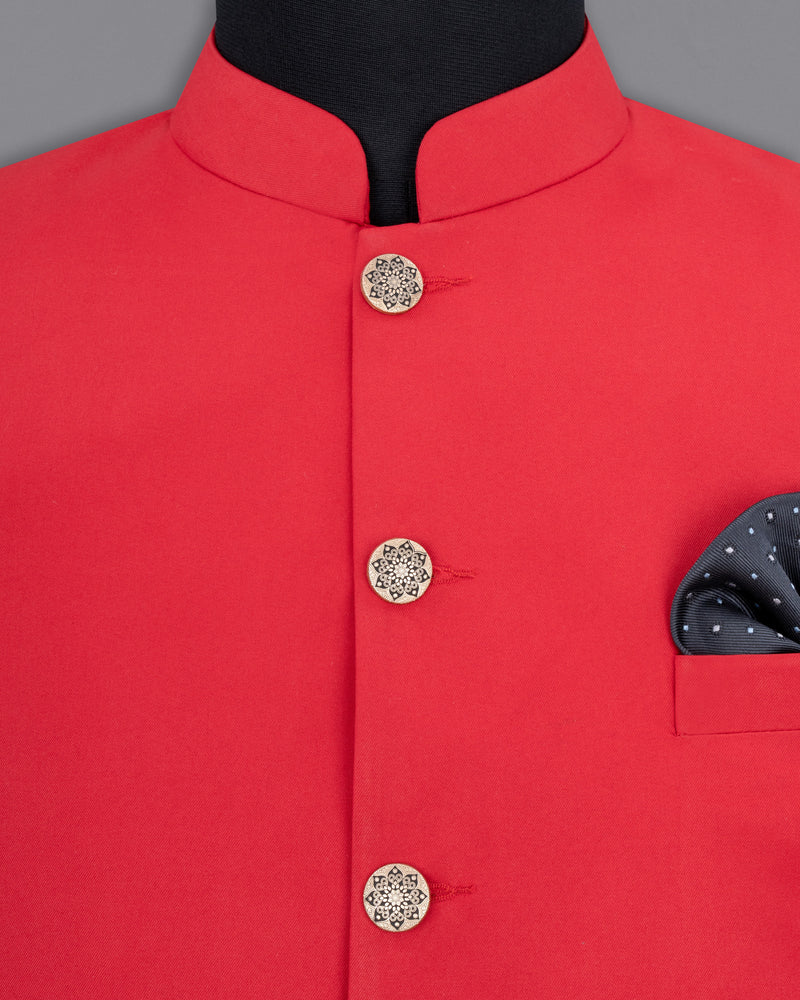 Jasper Red Solid Nehru Jacket
