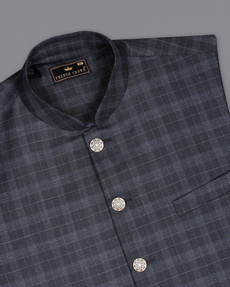 Iridium Dark Gray With Mobster Gray Plaid Nehru Jacket WC2004-36, WC2004-38, WC2004-40, WC2004-42, WC2004-44, WC2004-46, WC2004-48, WC2004-50, WC2004-52, WC2004-54, WC2004-56, WC2004-58, WC2004-60