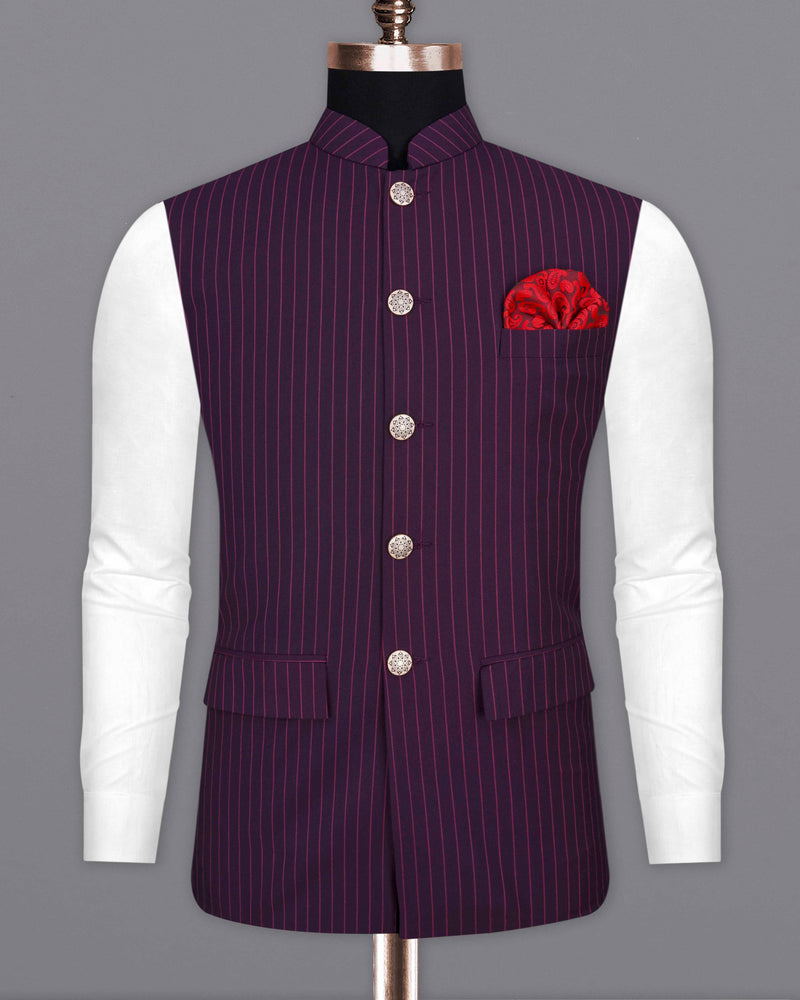 Tolopea Purple with Byzantium Pink Striped Bandhgala Designer Nehru Jacket WC2035-36, WC2035-38, WC2035-40, WC2035-42, WC2035-44, WC2035-46, WC2035-48, WC2035-50, WC2035-52, WC2035-54, WC2035-56, WC2035-58, WC2035-60