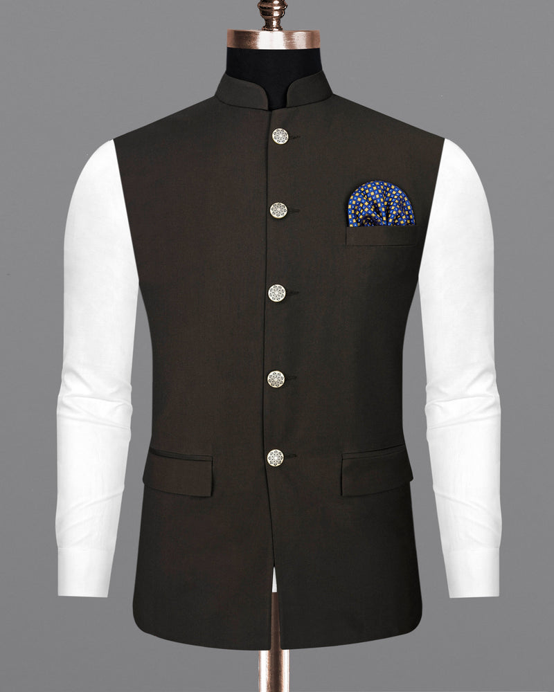 Coffee Bean Brown Pure Wool Bandhgala Designer Nehru Jacket WC2036-36, WC2036-38, WC2036-40, WC2036-42, WC2036-44, WC2036-46, WC2036-48, WC2036-50, WC2036-52, WC2036-54, WC2036-56, WC2036-58, WC2036-60